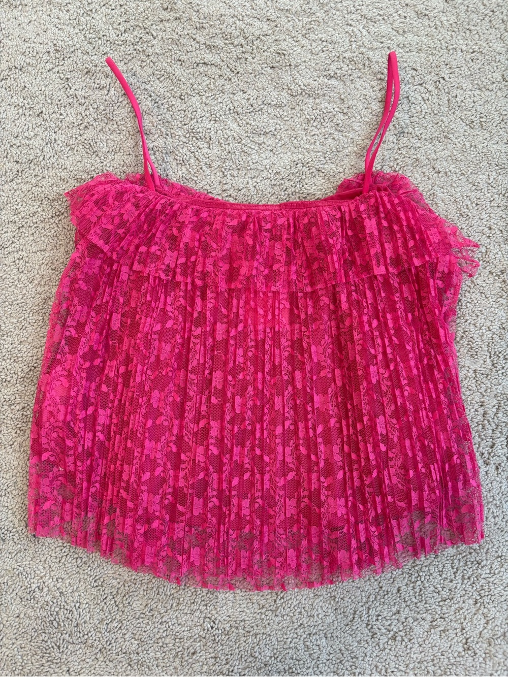Mango Hot Pink Lace Pleated Camisole, Women’s XS, NWT